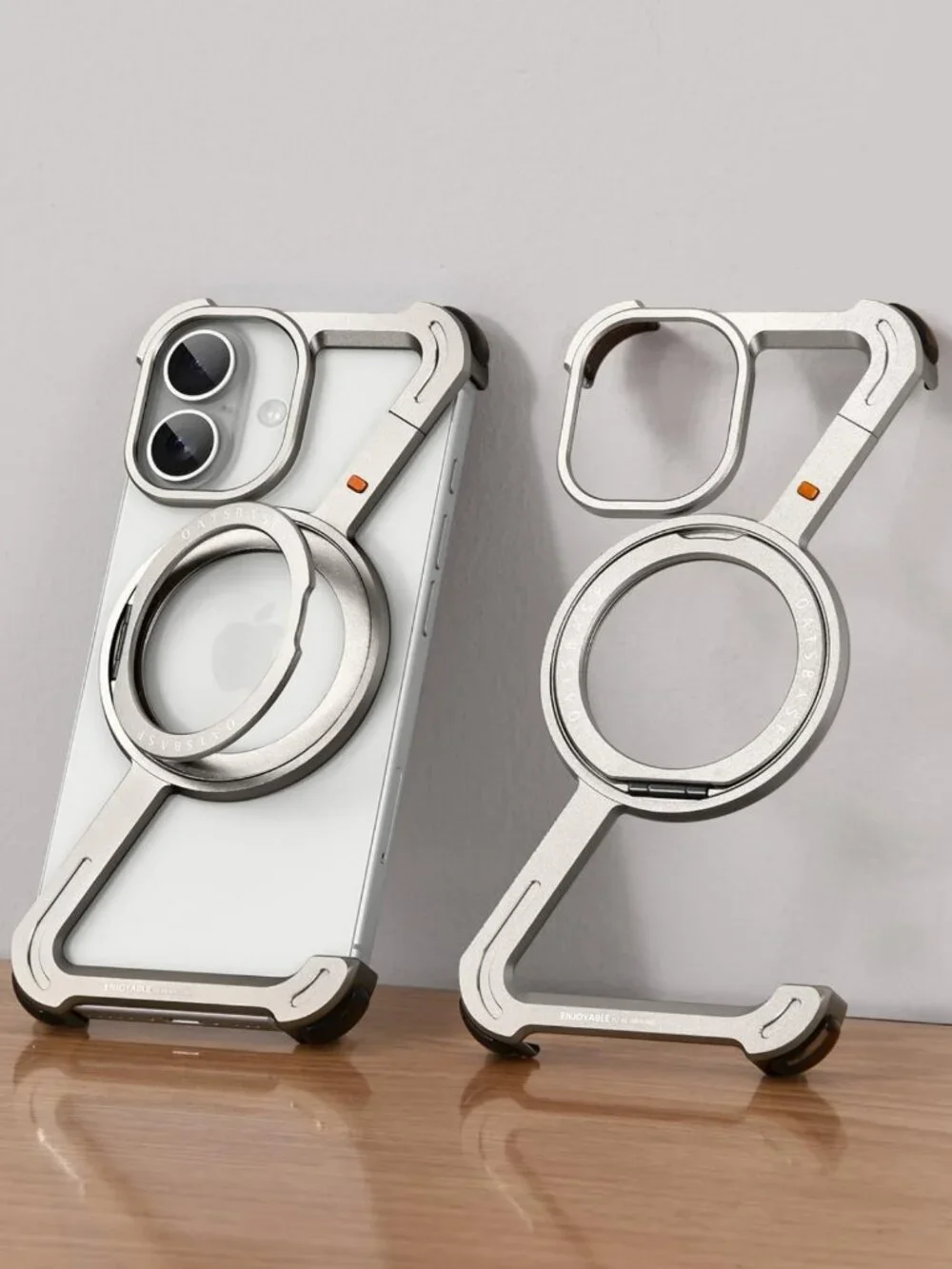 Minimalist Metal Phone Case for iPhone 17 | 360° Kickstand, Shockproof Bumper